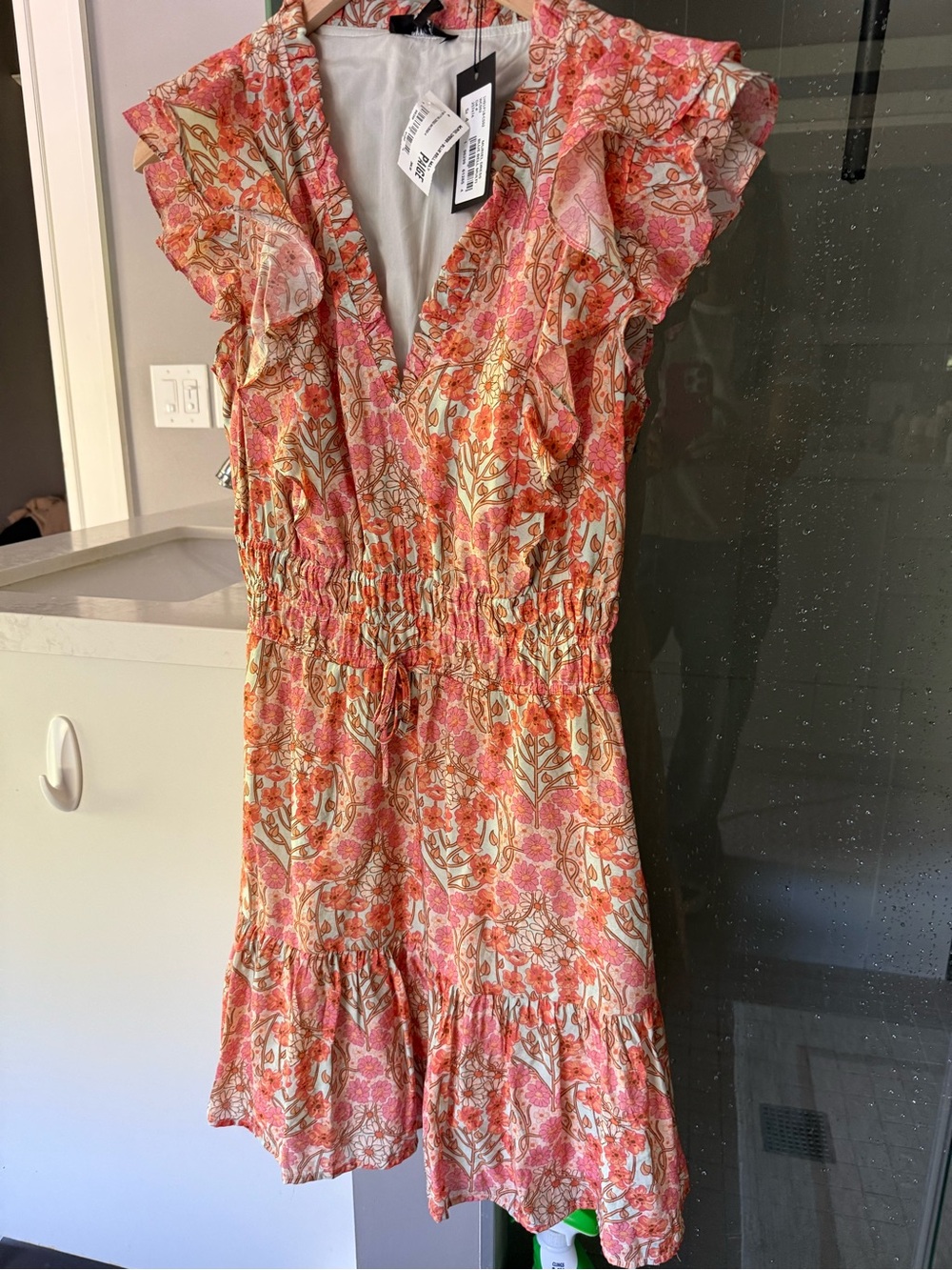 PAIGE Pink and Orange Paisley Ruffle Mini Dress
